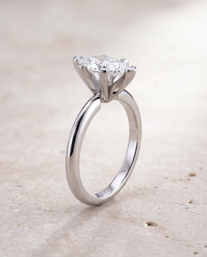 The Lolette Classic Low Base Solitaire Marquise Engagement Ring Setting in Platinum
