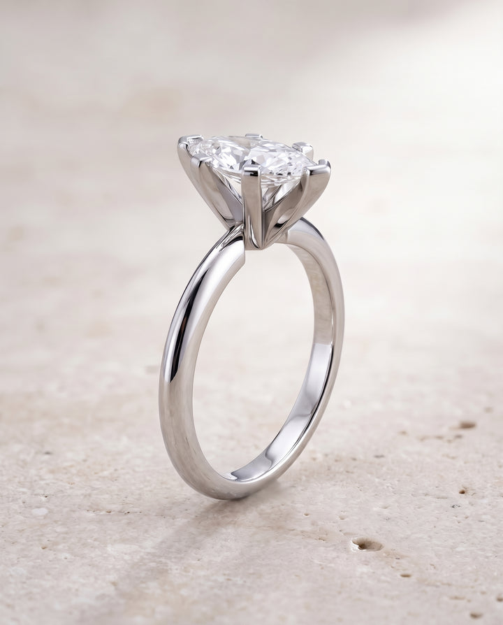 The Lolette Classic Low Base Solitaire Marquise Engagement Ring Setting in Platinum