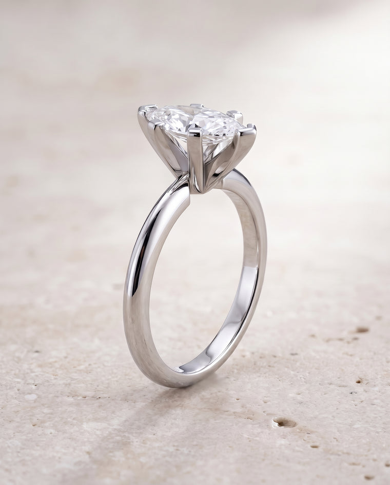 The Lolette Classic Low Base Solitaire Marquise Engagement Ring Setting in Platinum