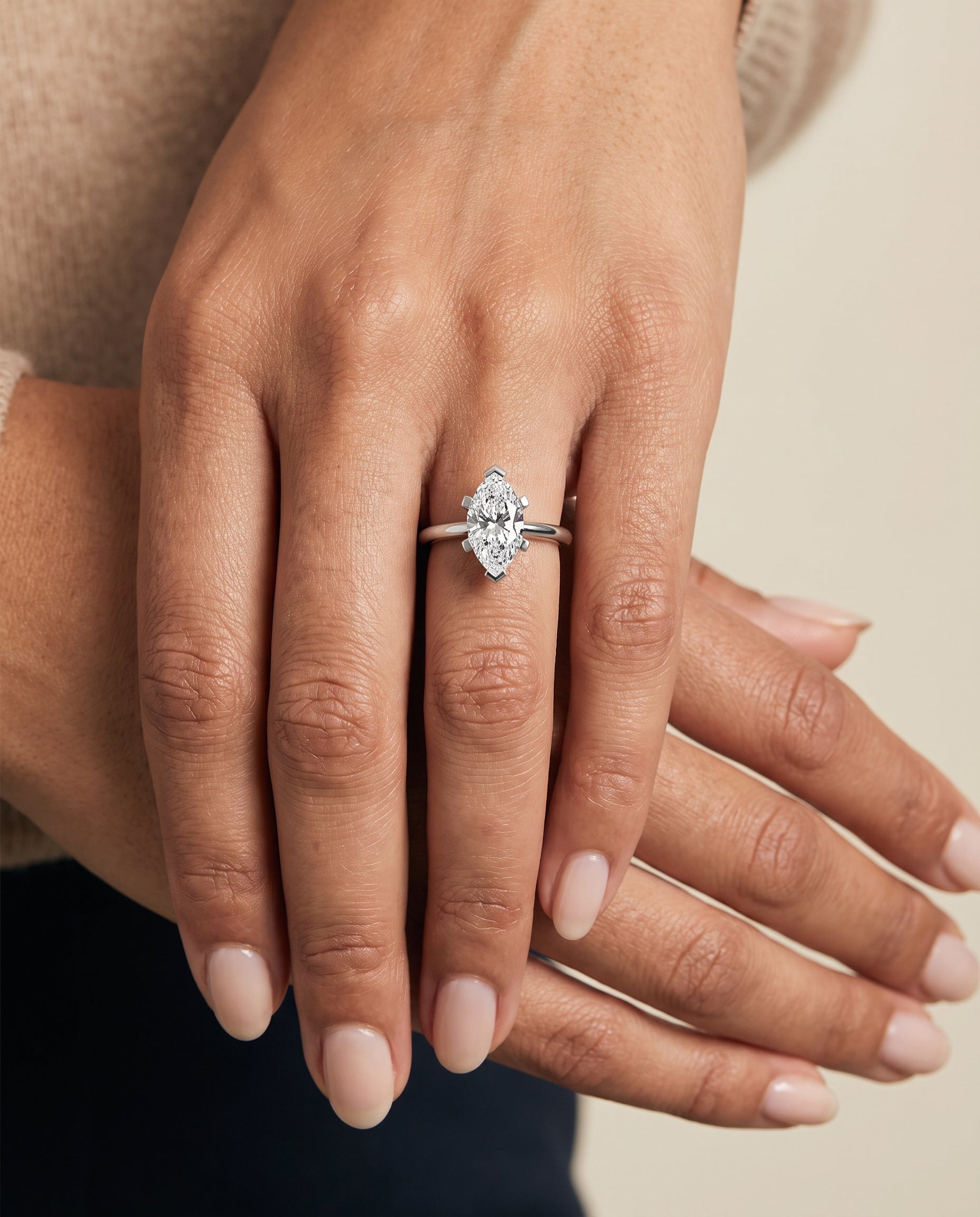 The Lolette Classic Low Base Solitaire Marquise Engagement Ring Setting in Platinum