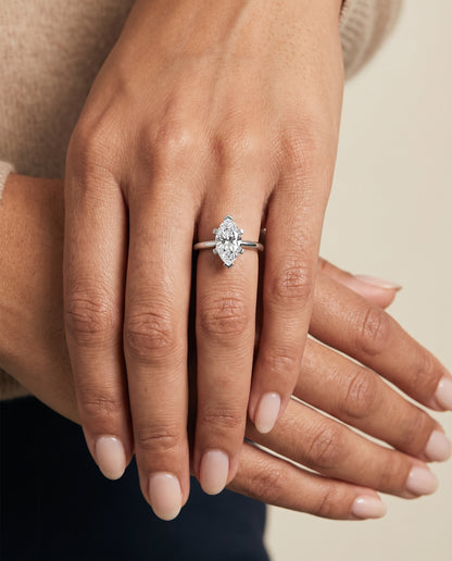 The Lolette Classic Low Base Solitaire Marquise Engagement Ring Setting in Platinum