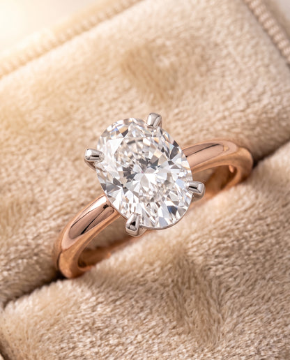 The Lolette Classic Low Base Solitaire Oval Engagement Ring Setting in 14K Rose Gold