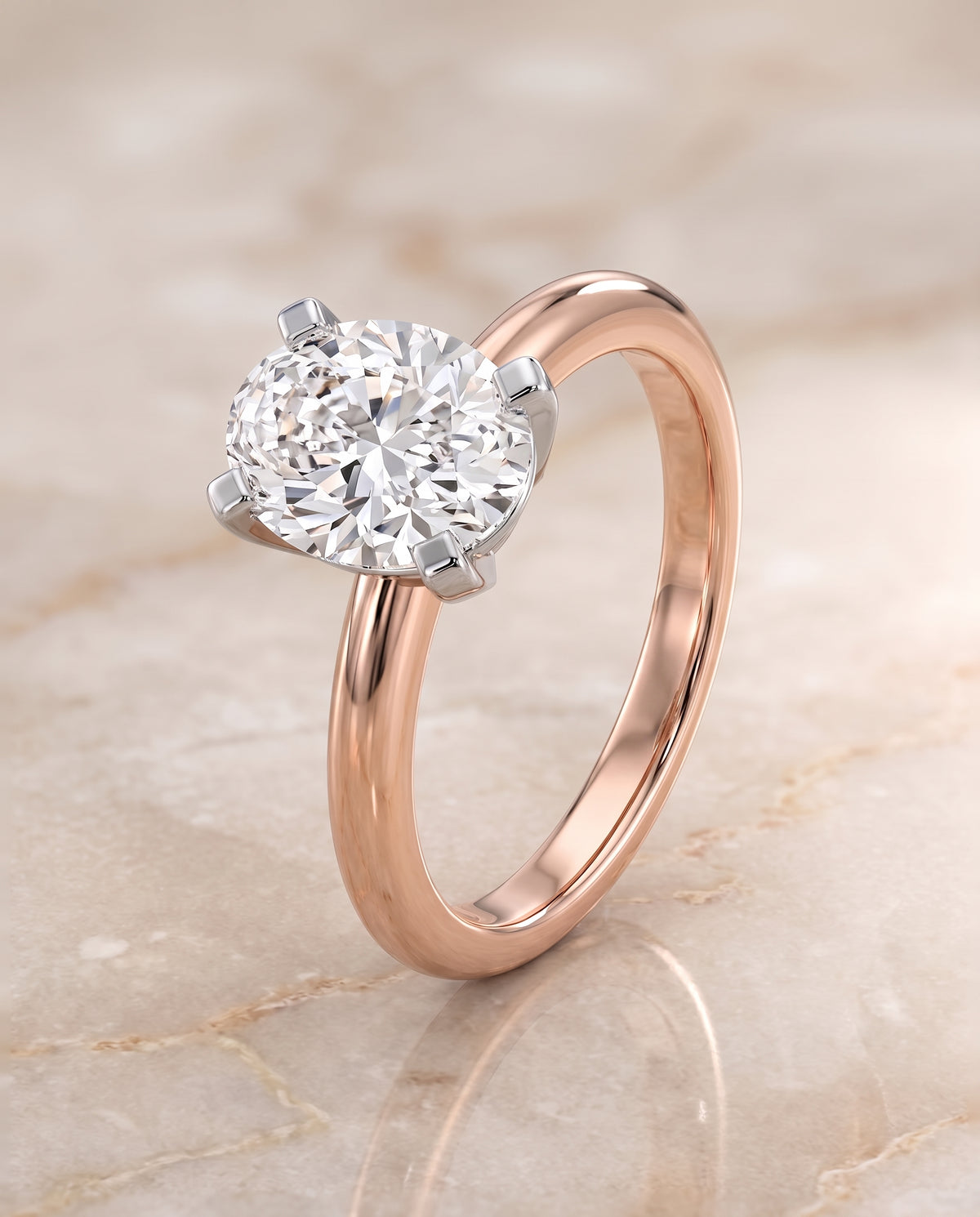 The Lolette Classic Low Base Solitaire Oval Engagement Ring Setting in 14K Rose Gold
