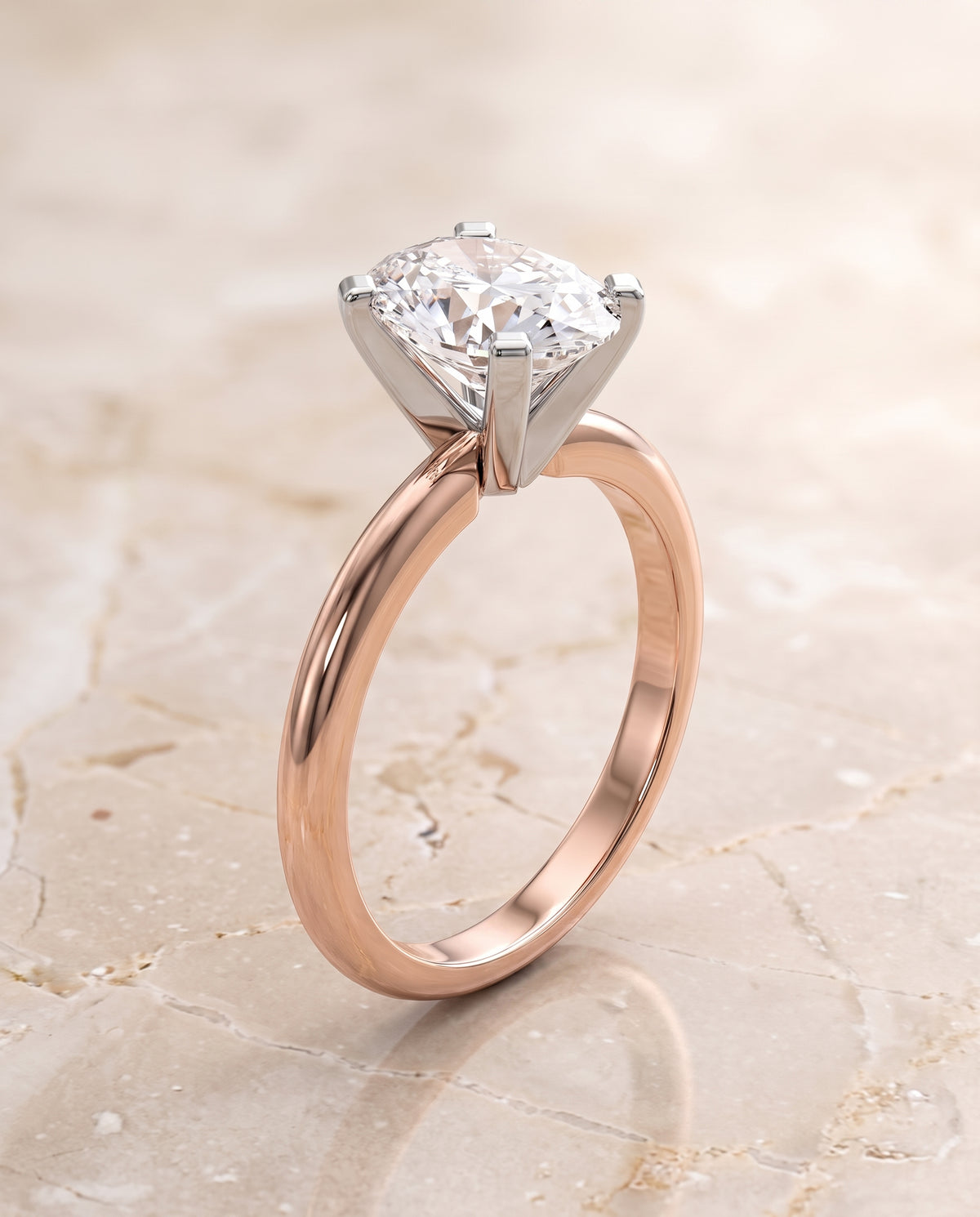 The Lolette Classic Low Base Solitaire Oval Engagement Ring Setting in 14K Rose Gold