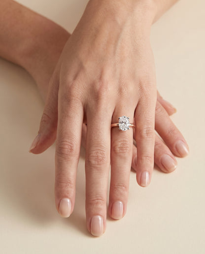 The Lolette Classic Low Base Solitaire Oval Engagement Ring Setting in 14K Rose Gold