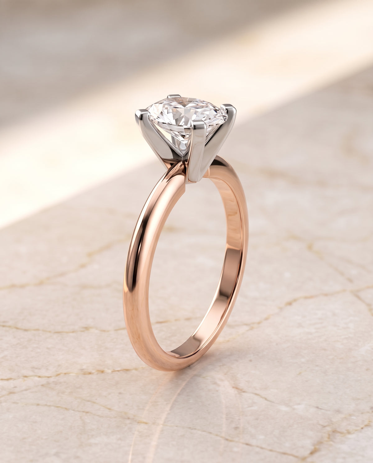 The Lolette Classic Low Base Solitaire Oval Engagement Ring Setting in 14K Rose Gold