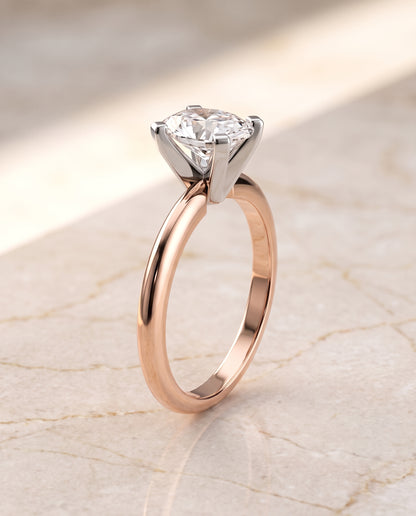 The Lolette Classic Low Base Solitaire Oval Engagement Ring Setting in 14K Rose Gold