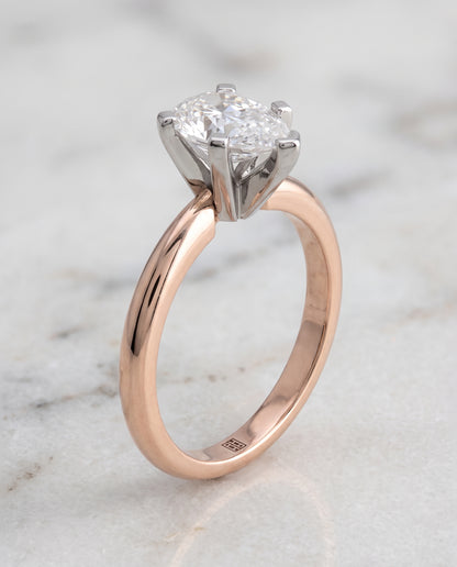 The Lolette Classic Low Base Solitaire Pear Engagement Ring Setting in 14K Rose Gold