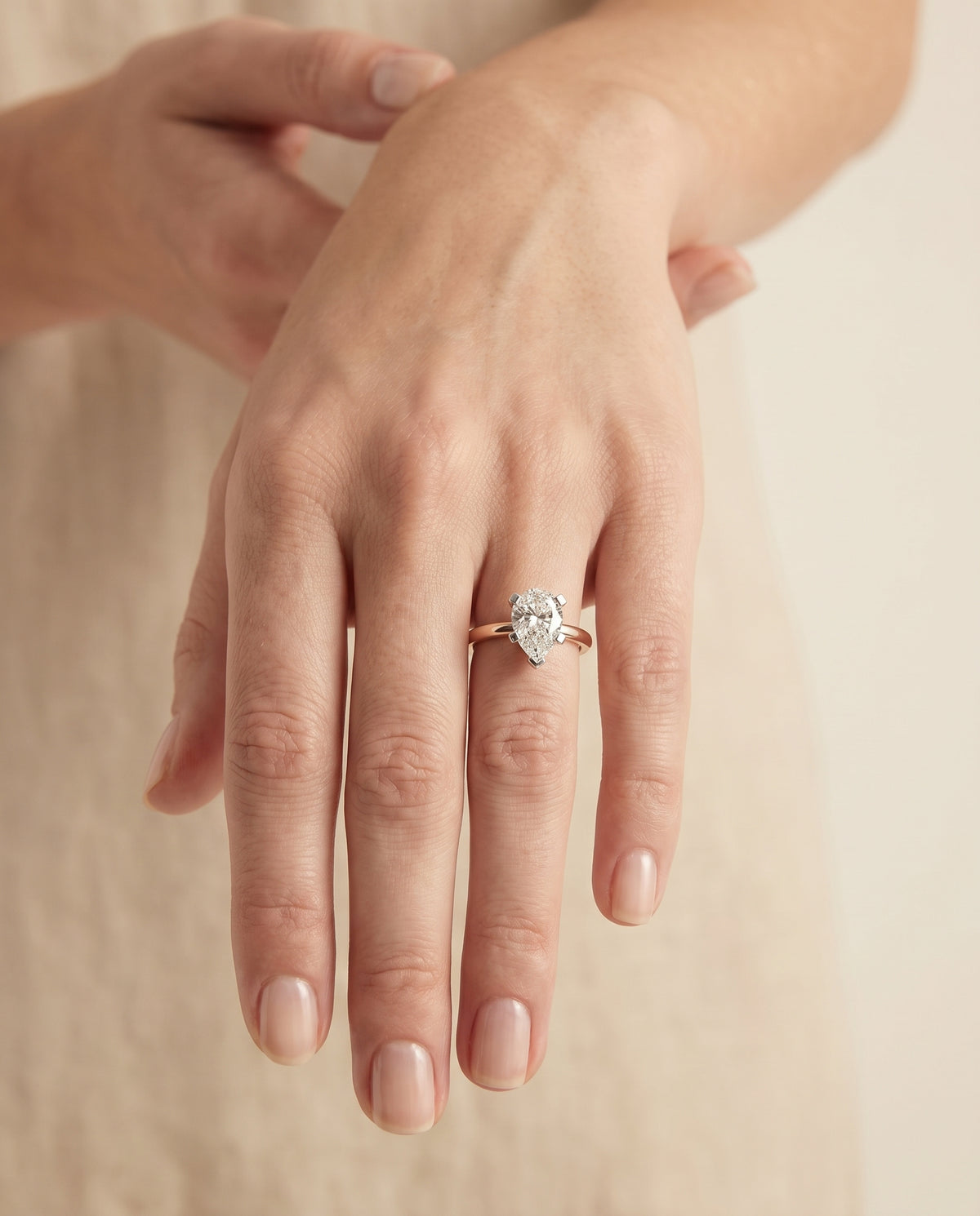 The Lolette Classic Low Base Solitaire Pear Engagement Ring Setting in 14K Rose Gold