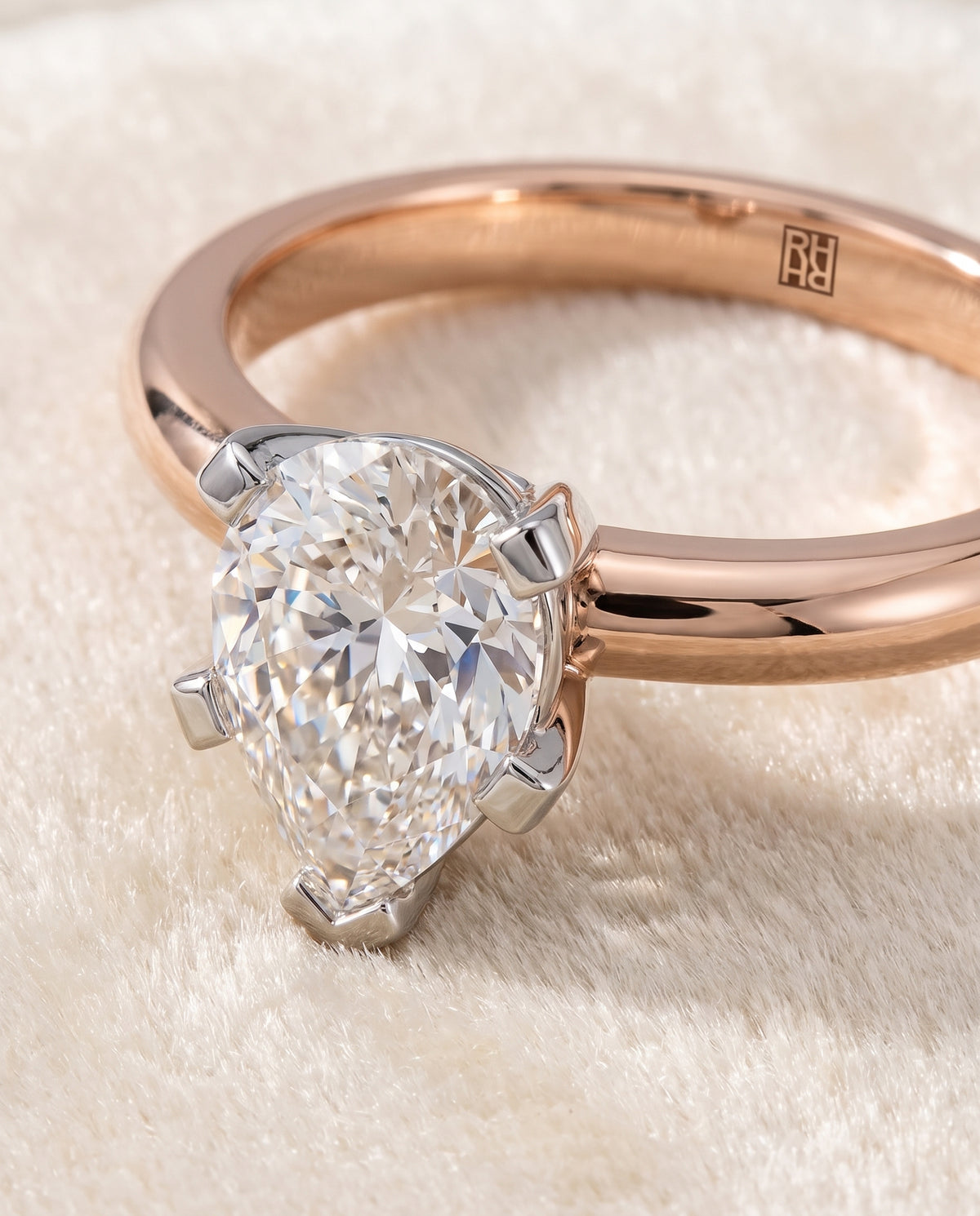 The Lolette Classic Low Base Solitaire Pear Engagement Ring Setting in 14K Rose Gold
