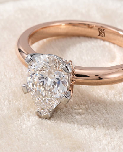 The Lolette Classic Low Base Solitaire Pear Engagement Ring Setting in 14K Rose Gold