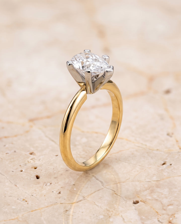 The Lolette Classic Low Base Solitaire Pear Engagement Ring Setting in 18K Yellow Gold