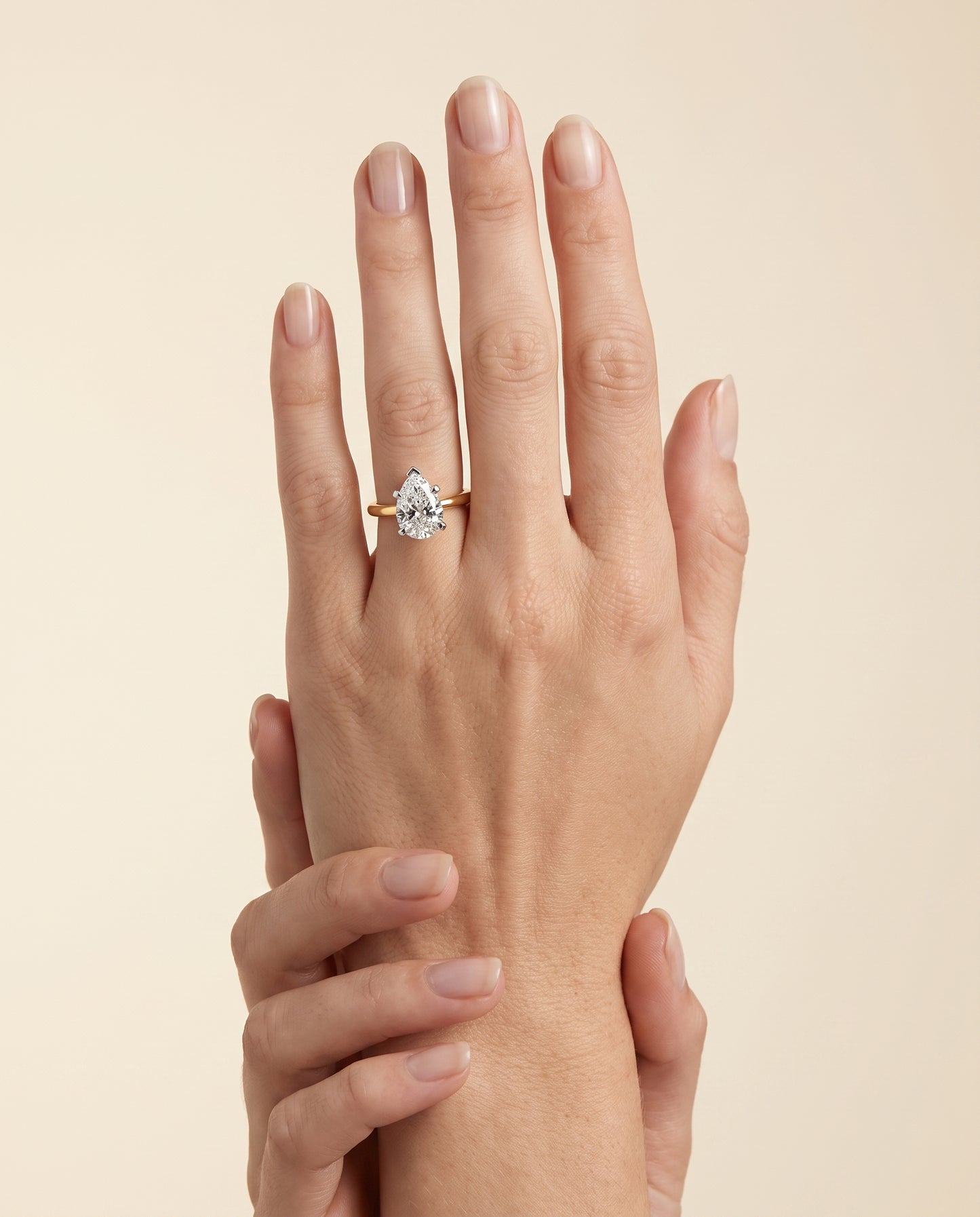 The Lolette Classic Low Base Solitaire Pear Engagement Ring Setting in 18K Yellow Gold