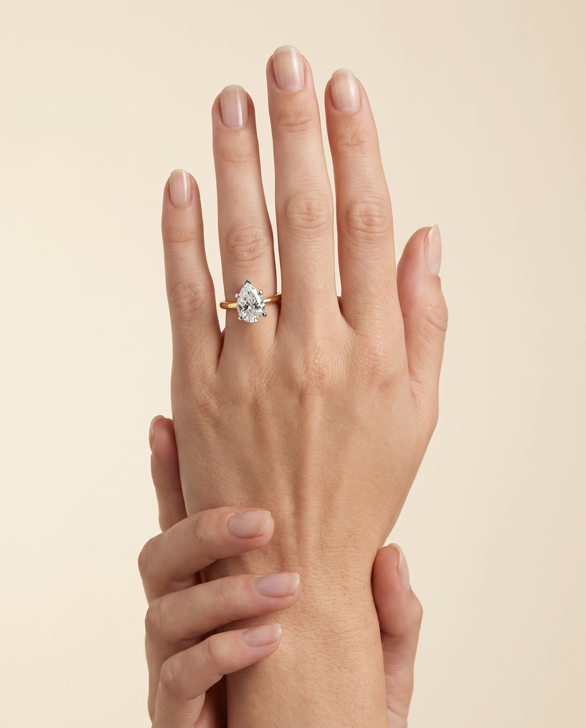 The Lolette Classic Low Base Solitaire Pear Engagement Ring Setting in 18K Yellow Gold