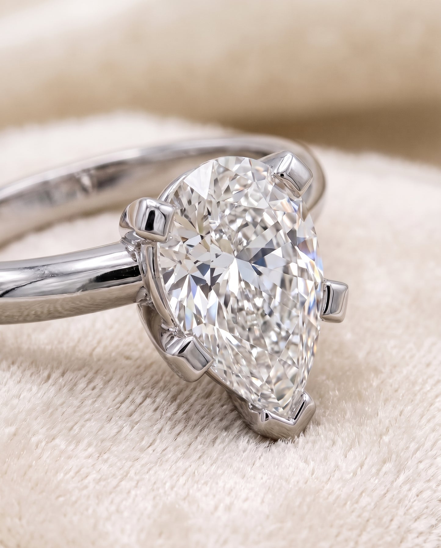 The Lolette Classic Low Base Solitaire Pear Engagement Ring Setting in Platinum