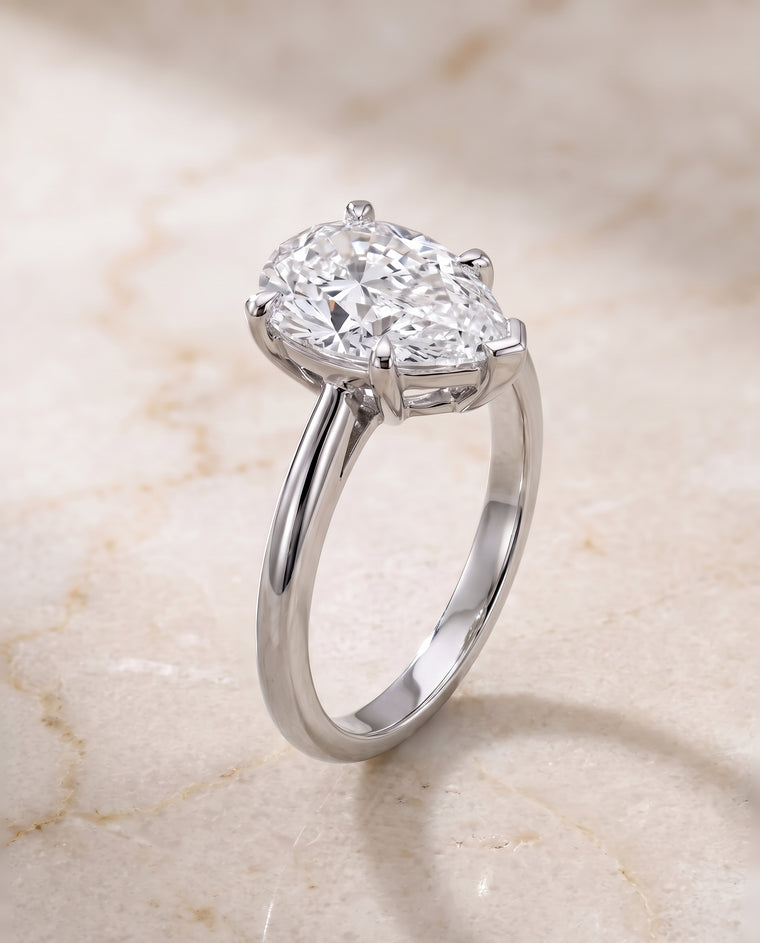 The Lolette Classic Low Base Solitaire Pear Engagement Ring Setting in Platinum