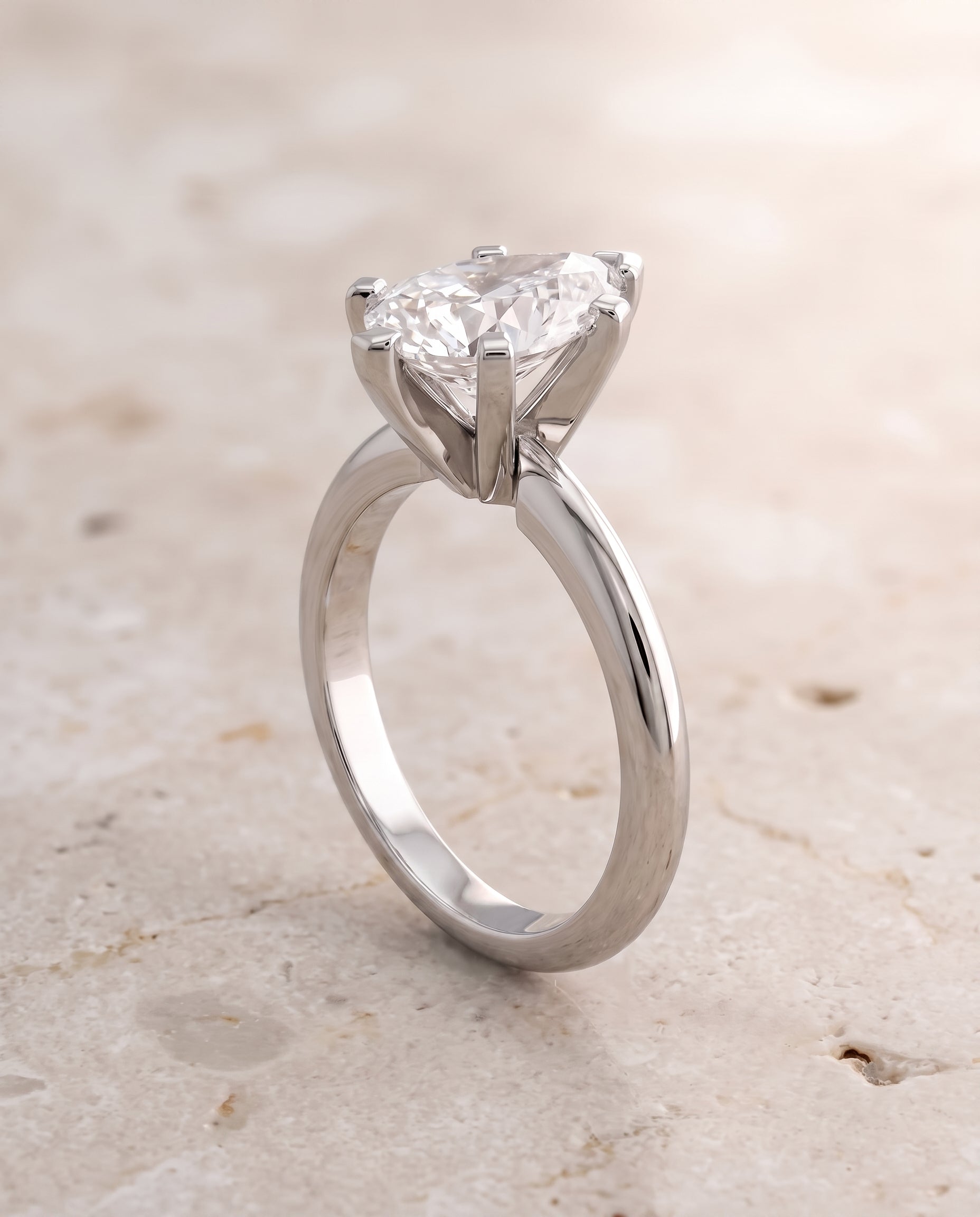 The Lolette Classic Low Base Solitaire Pear Engagement Ring Setting in Platinum