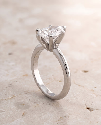 The Lolette Classic Low Base Solitaire Pear Engagement Ring Setting in Platinum