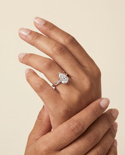 The Lolette Classic Low Base Solitaire Pear Engagement Ring Setting in Platinum