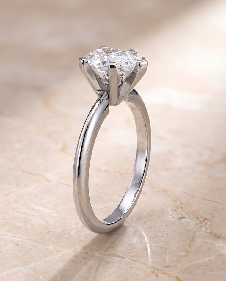 The Lolette Classic Low Base Solitaire Pear Engagement Ring Setting in 18K White Gold