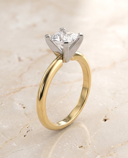 The Lolette Classic Low Base Solitaire Princess Cut Engagement Ring Setting in 18K Yellow Gold