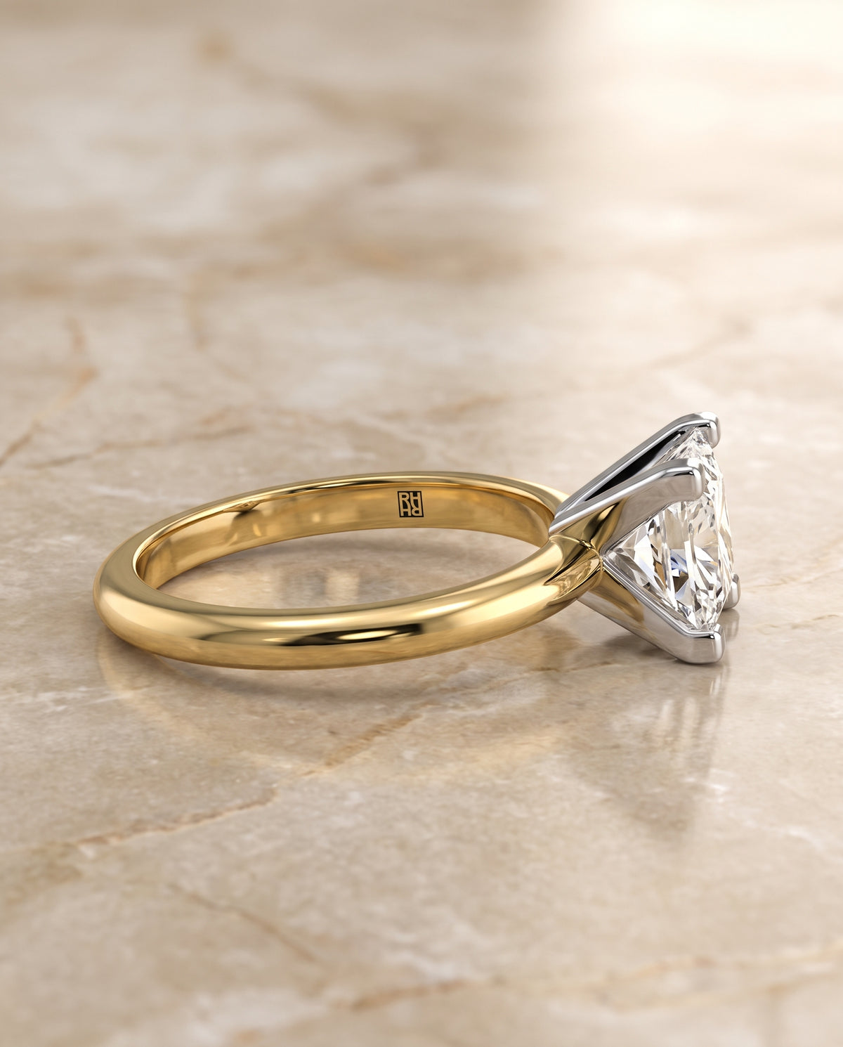 The Lolette Classic Low Base Solitaire Princess Cut Engagement Ring Setting in 18K Yellow Gold
