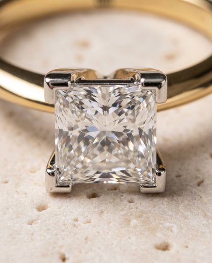 The Lolette Classic Low Base Solitaire Princess Cut Engagement Ring Setting in 18K Yellow Gold