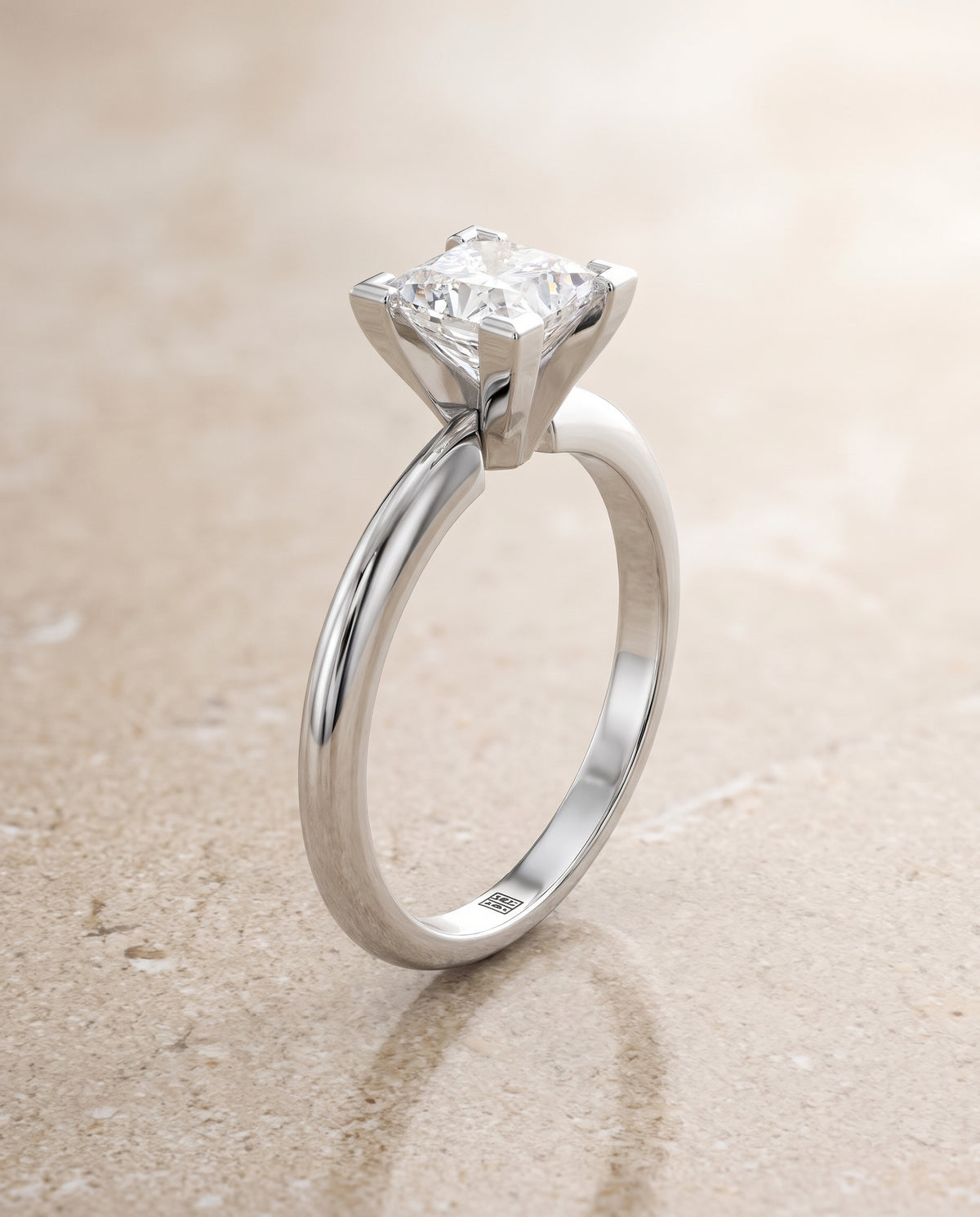The Lolette Classic Low Base Solitaire Princess Cut Engagement Ring Setting in Platinum