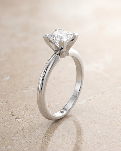The Lolette Classic Low Base Solitaire Princess Cut Engagement Ring Setting in Platinum