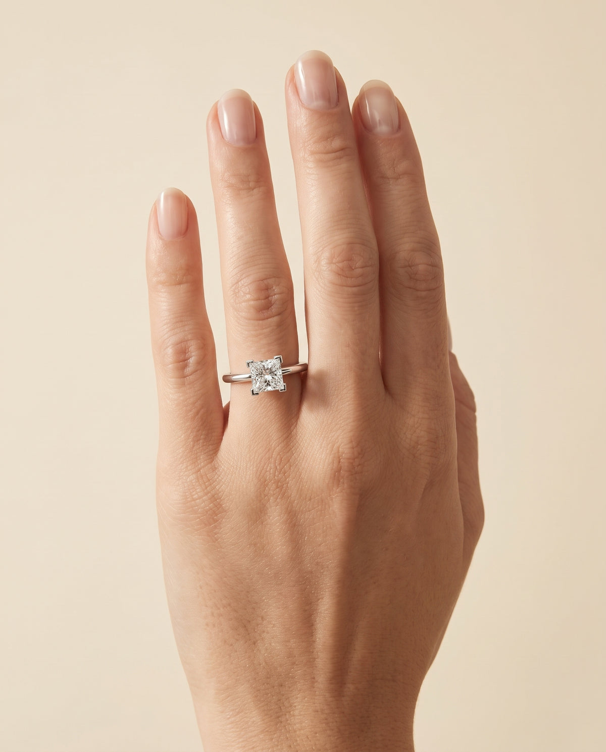 The Lolette Classic Low Base Solitaire Princess Cut Engagement Ring Setting in Platinum