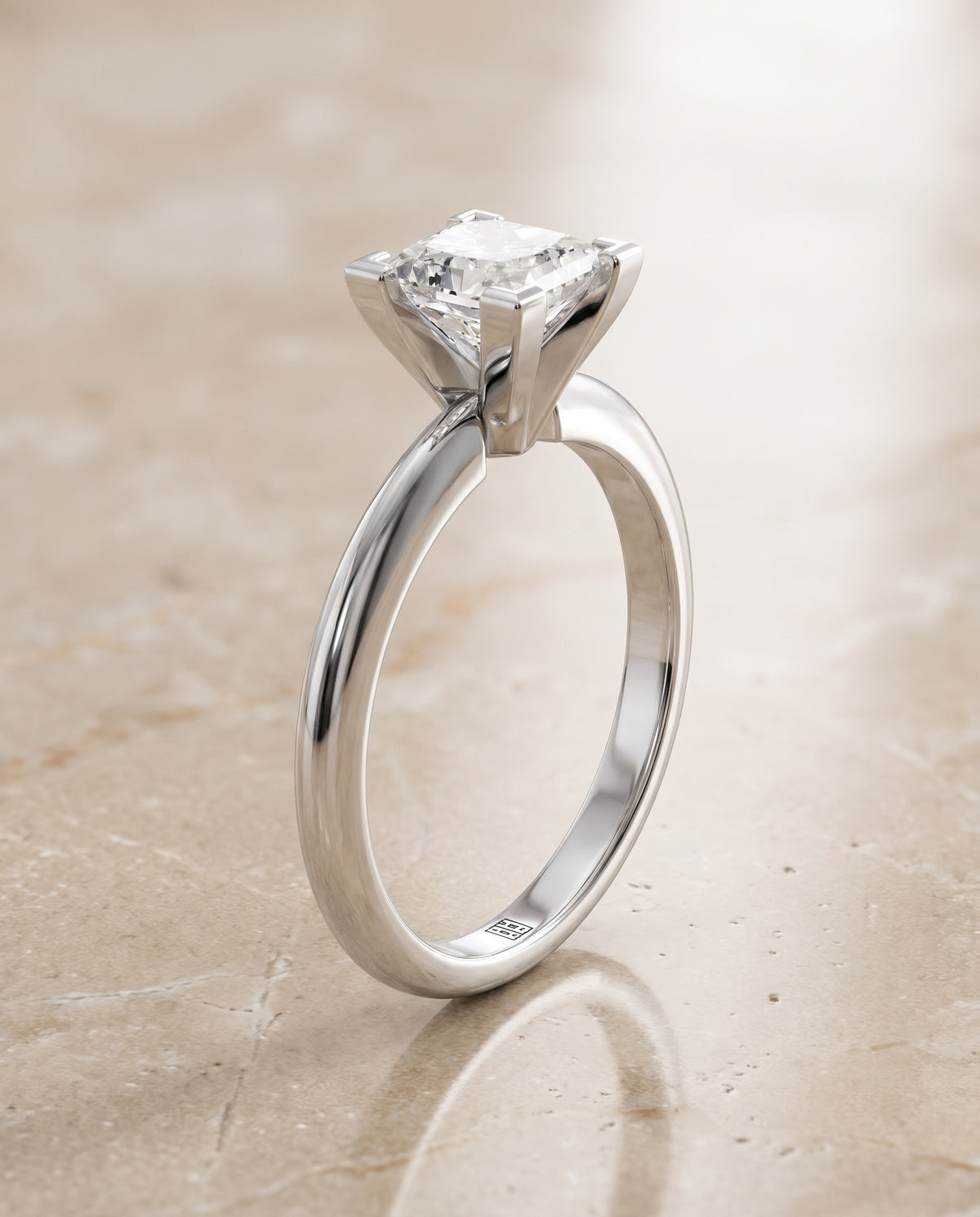 The Lolette Classic Low Base Solitaire Princess Cut Engagement Ring Setting in Platinum