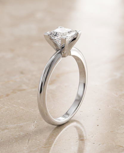 The Lolette Classic Low Base Solitaire Princess Cut Engagement Ring Setting in Platinum