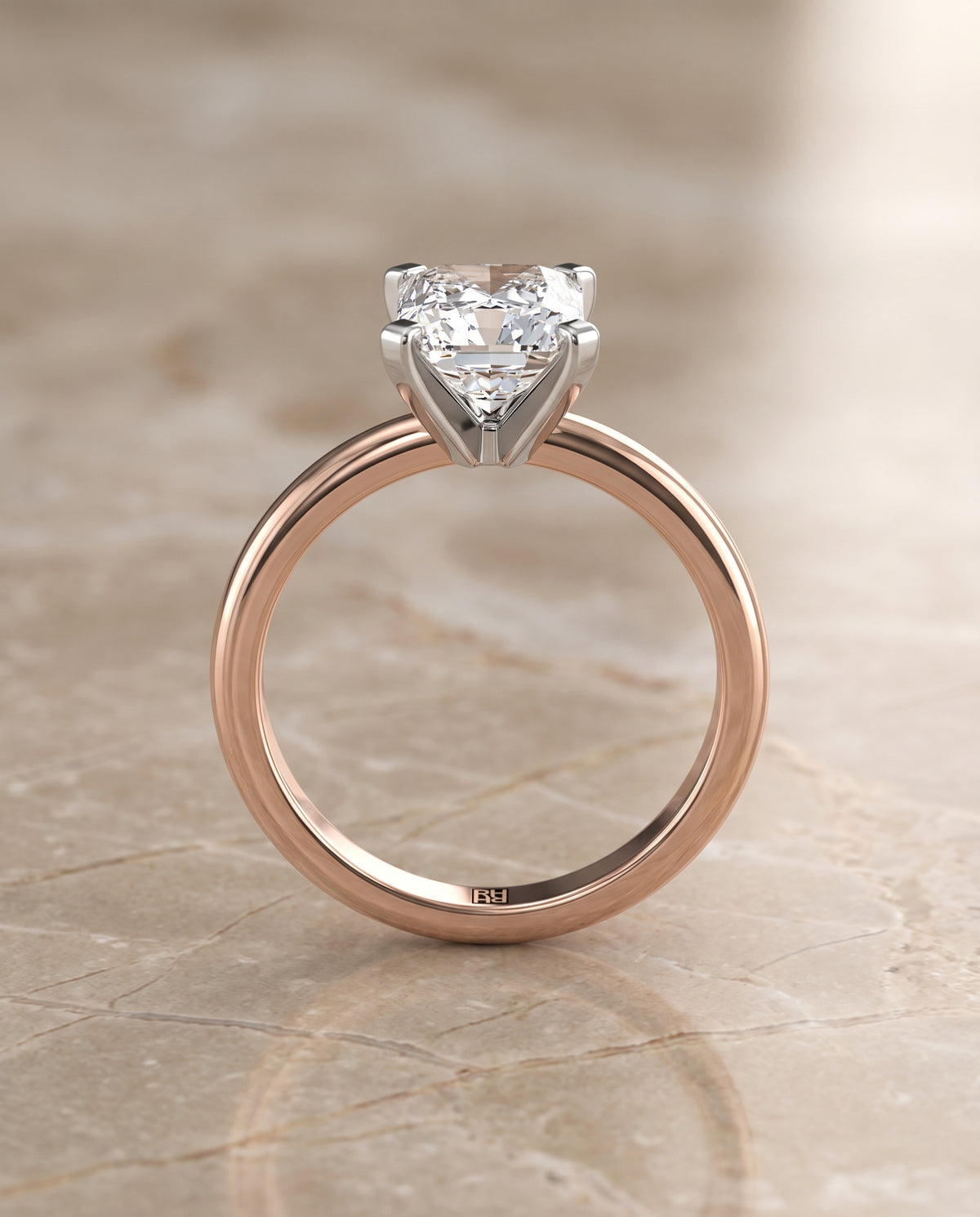 The Lolette Classic Low Base Solitaire Radiant Cut Engagement Ring Setting in 14K Rose Gold