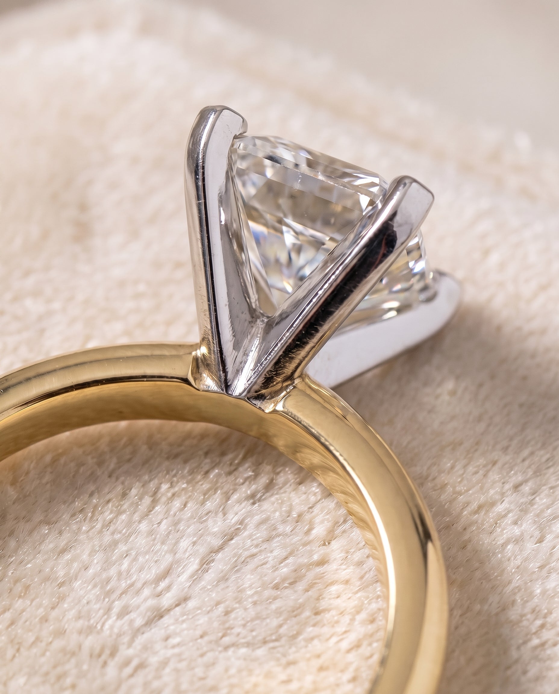 The Lolette Classic Low Base Solitaire Radiant Cut Engagement Ring Setting in 18K Yellow Gold