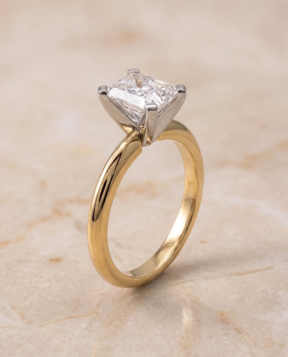 The Lolette Classic Low Base Solitaire Radiant Cut Engagement Ring Setting in 18K Yellow Gold