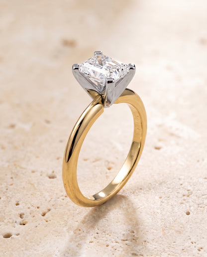 The Lolette Classic Low Base Solitaire Radiant Cut Engagement Ring Setting in 18K Yellow Gold