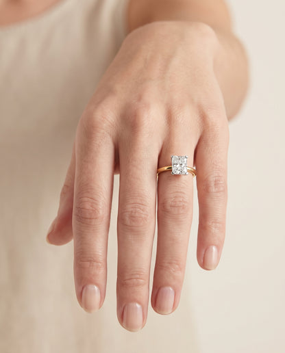 The Lolette Classic Low Base Solitaire Radiant Cut Engagement Ring Setting in 18K Yellow Gold