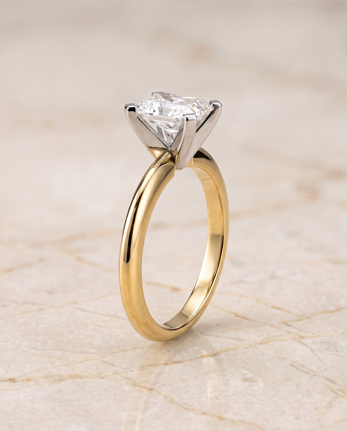 The Lolette Classic Low Base Solitaire Radiant Cut Engagement Ring Setting in 18K Yellow Gold