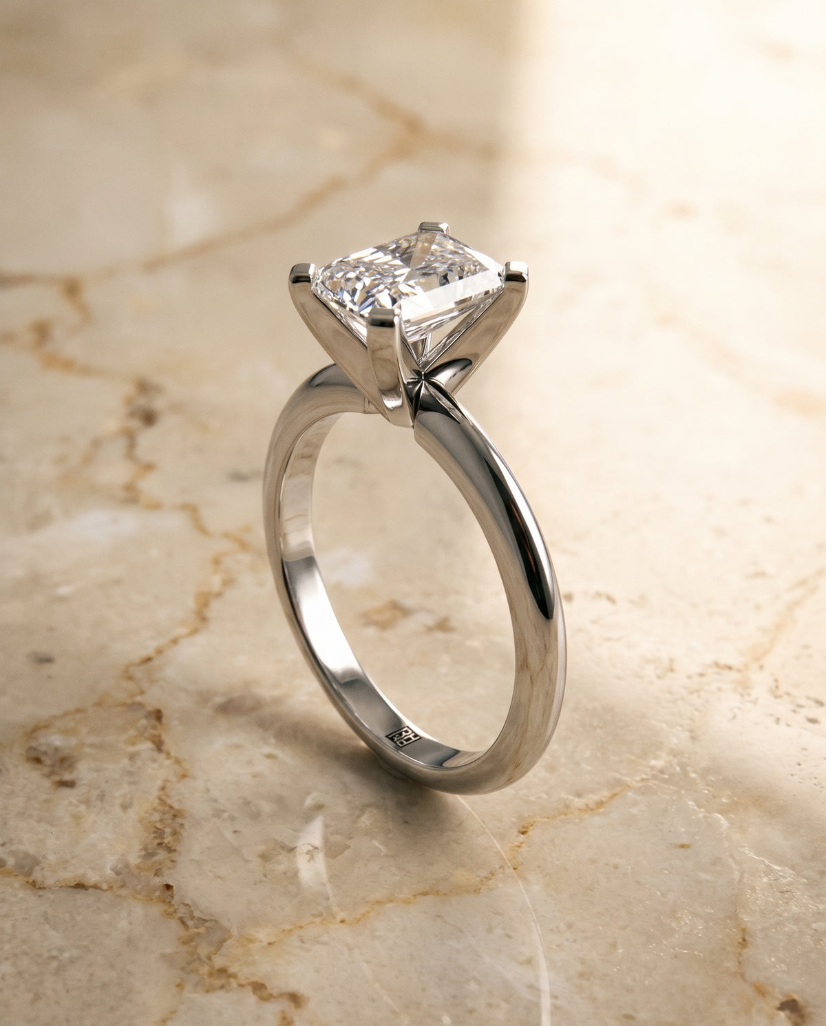 The Lolette Classic Low Base Solitaire Radiant Cut Engagement Ring Setting in Platinum