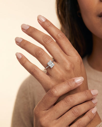 The Lolette Classic Low Base Solitaire Radiant Cut Engagement Ring Setting in Platinum