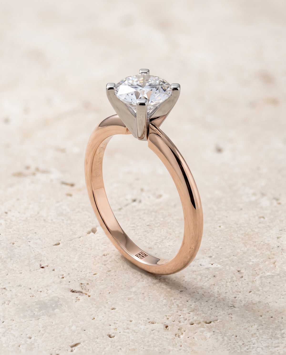 The Lolette Classic Low Base Solitaire Round Engagement Ring Setting in 14K Rose Gold