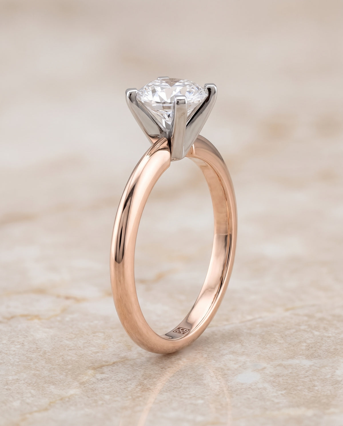 The Lolette Classic Low Base Solitaire Round Engagement Ring Setting in 14K Rose Gold