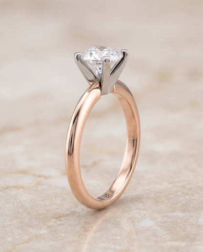 The Lolette Classic Low Base Solitaire Round Engagement Ring Setting in 14K Rose Gold