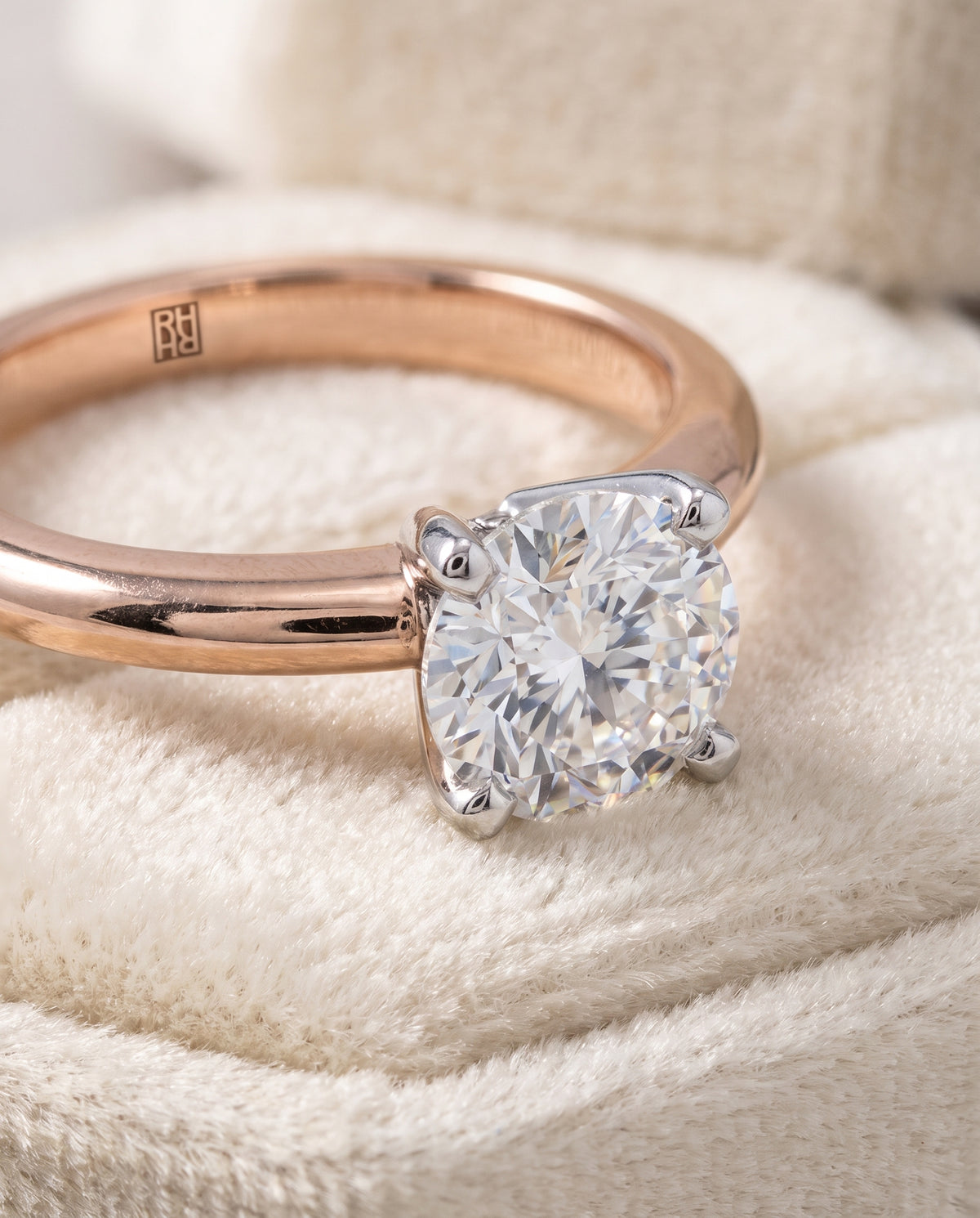 The Lolette Classic Low Base Solitaire Round Engagement Ring Setting in 14K Rose Gold