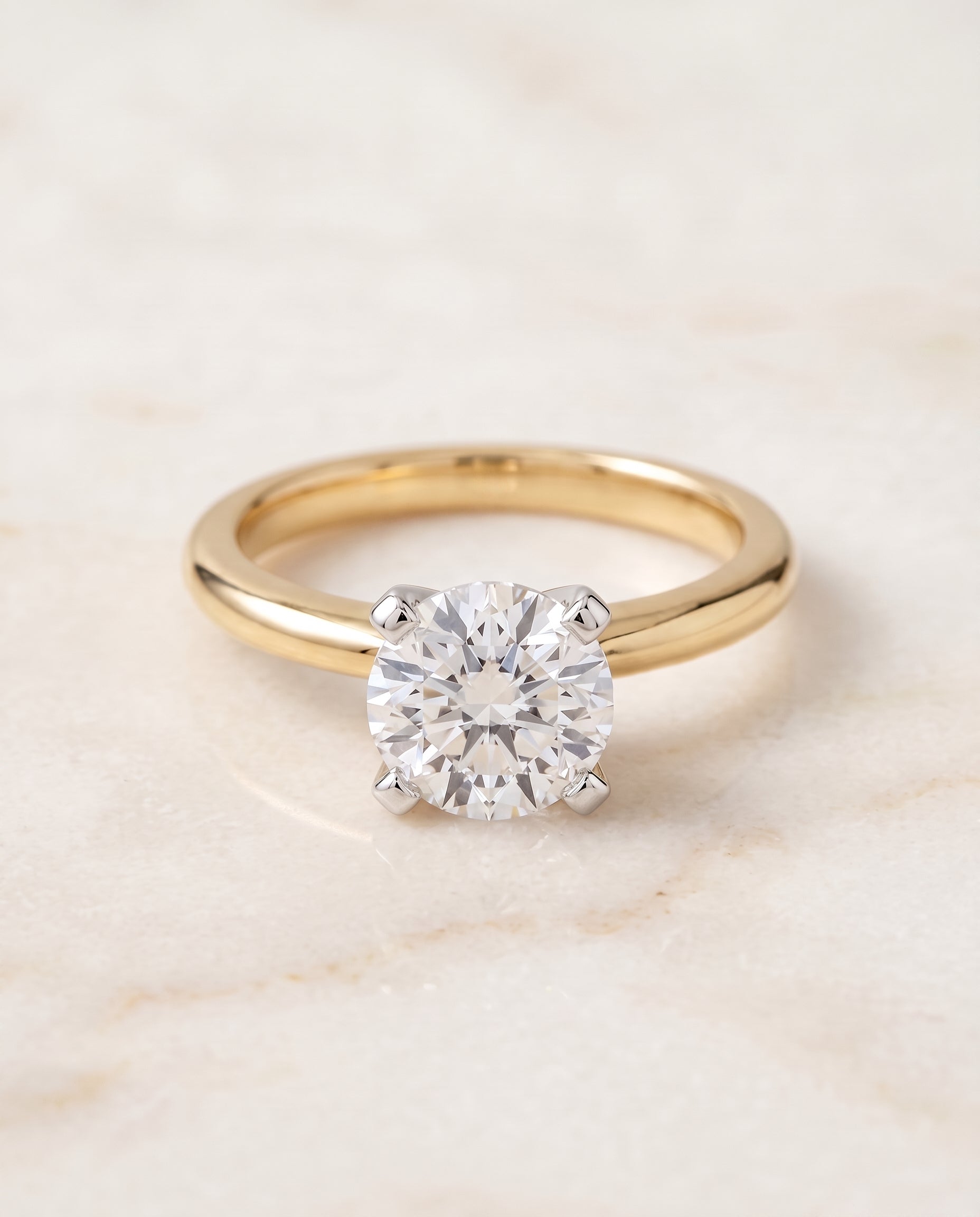 The Lolette Classic Low Base Solitaire Round Engagement Ring Setting in 18K Yellow Gold