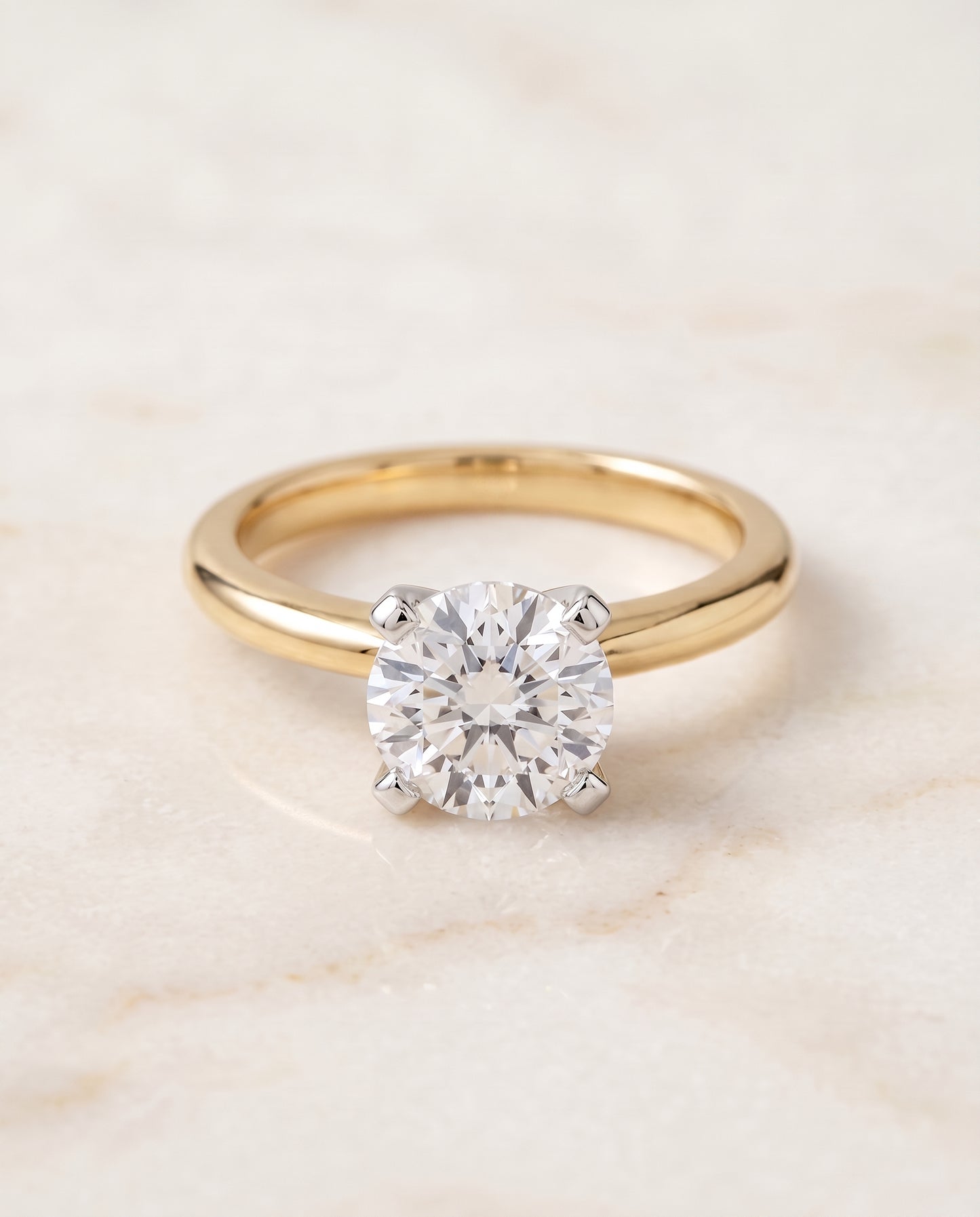 The Lolette Classic Low Base Solitaire Round Engagement Ring Setting in 18K Yellow Gold