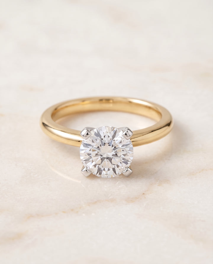 The Lolette Classic Low Base Solitaire Round Engagement Ring Setting in 18K Yellow Gold