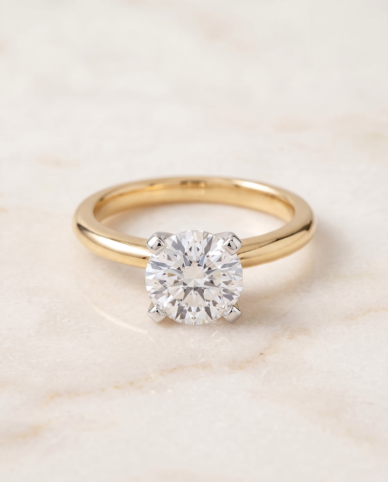 The Lolette Classic Low Base Solitaire Round Engagement Ring Setting in 18K Yellow Gold