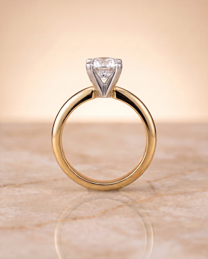 The Lolette Classic Low Base Solitaire Round Engagement Ring Setting in 18K Yellow Gold