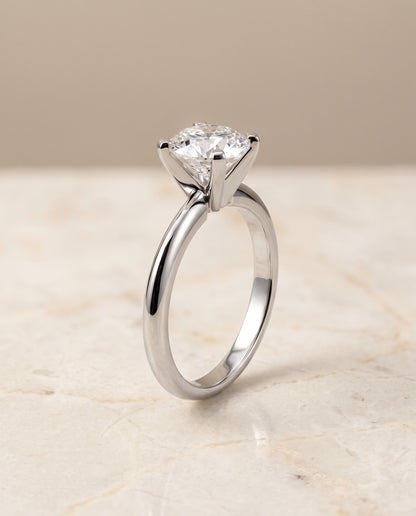 The Lolette Classic Low Base Solitaire Round Engagement Ring Setting in Platinum